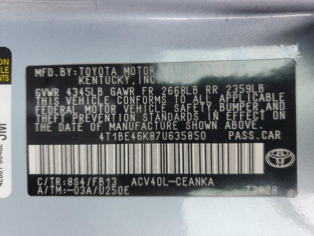 Продажа на аукционе авто 2007 Toyota Camry Ce, vin: 4T1BE46K87U635850, номер лота: 65760155