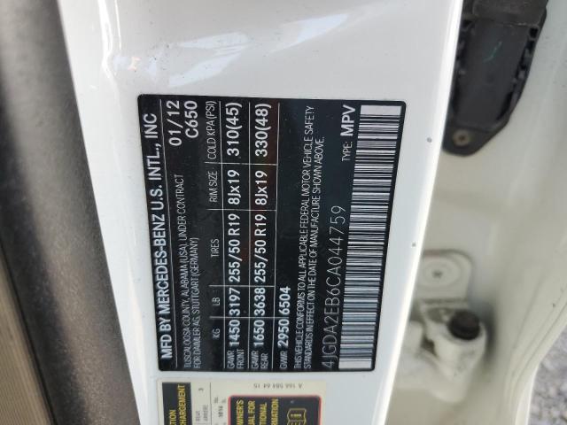 Продаж на аукціоні авто 2012 Mercedes-benz Ml, vin: 4JGDA2EB6CA044759, номер лоту: 65411065