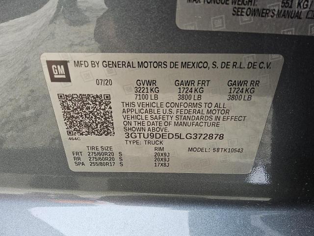Aukcja sprzedaży 2020 Gmc Sierra K15, vin: 3GTU9DED5LG372878, numer aukcji: 66733325