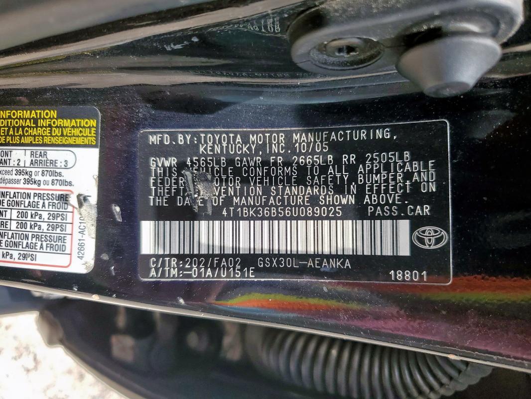 Продажа на аукционе авто 2006 Toyota Avalon, vin: 4T1BK36B56U089025, номер лота: 65014415