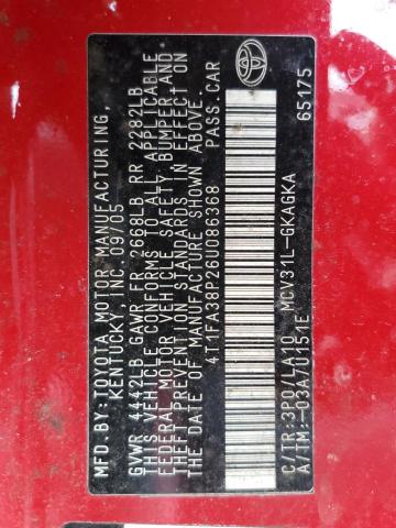 2006 Toyota Camry Solara მანქანა იყიდება აუქციონზე, vin: 4T1FA38P26U086368, აუქციონის ნომერი: 63666315
