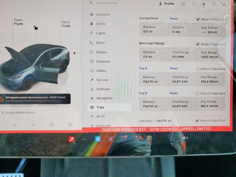 2022 Tesla Model Y მანქანა იყიდება აუქციონზე, vin: 7SAYGDEF6NF415337, აუქციონის ნომერი: 65391155