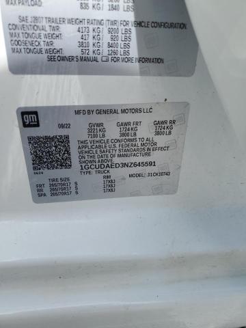 Aukcja sprzedaży 2022 Chevrolet Silverado, vin: 1GCUDAED3NZ645591, numer aukcji: 67072965