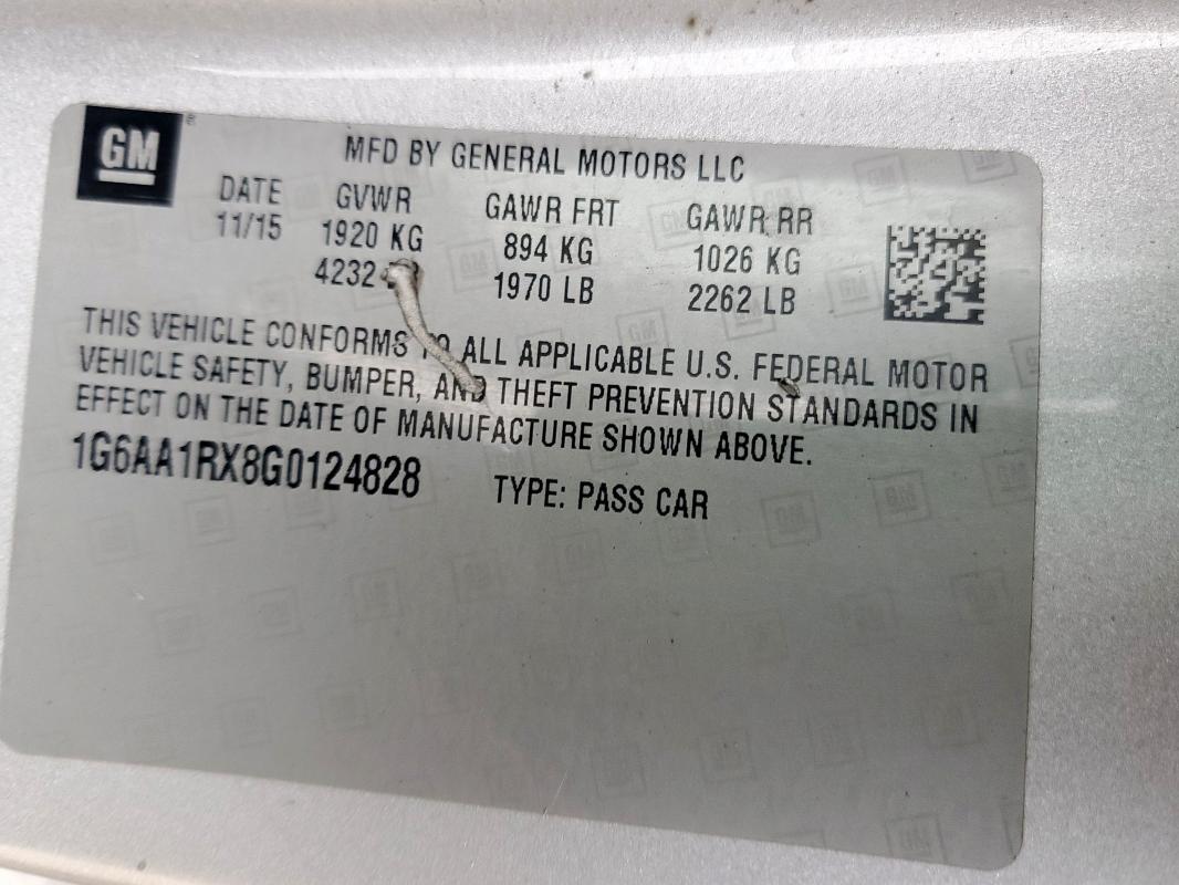 2016 Cadillac Ats მანქანა იყიდება აუქციონზე, vin: 1G6AA1RX8G0124828, აუქციონის ნომერი: 65058105