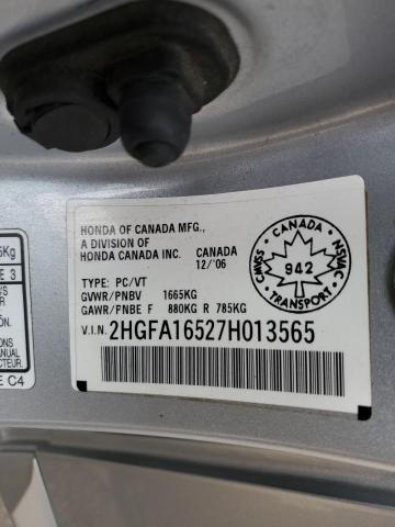 63993305 :رقم المزاد ، 2HGFA16527H013565 vin ، 2007 Honda Civic Lx مزاد بيع