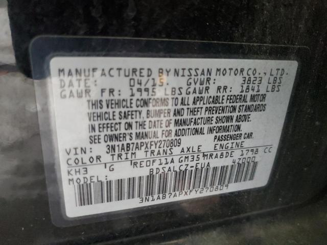 2015 Nissan Sentra S მანქანა იყიდება აუქციონზე, vin: 3N1AB7APXFY270809, აუქციონის ნომერი: 62749685