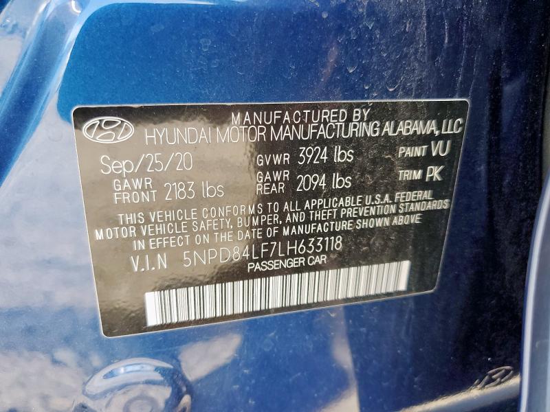 64179045 :رقم المزاد ، 5NPD84LF7LH633118 vin ، 2020 Hyundai Elantra Se مزاد بيع