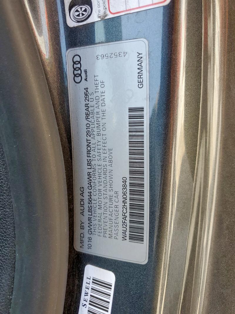 2017 Audi S7 მანქანა იყიდება აუქციონზე, vin: WAU2FAFC2HN063840, აუქციონის ნომერი: 66092115