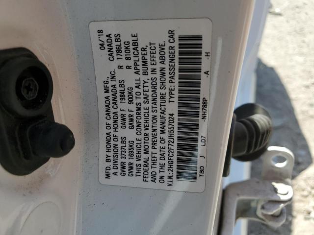 2018 Honda Civic Ex მანქანა იყიდება აუქციონზე, vin: 2HGFC2F72JH557024, აუქციონის ნომერი: 65004025