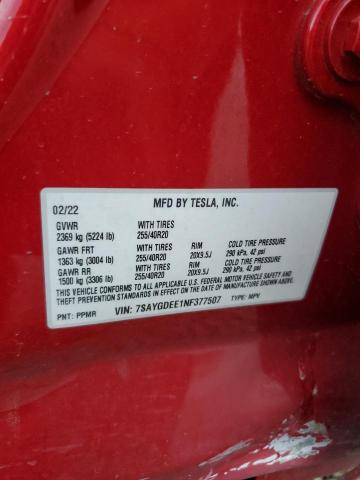 Aukcja sprzedaży 2022 Tesla Model Y, vin: 7SAYGDEE1NF377507, numer aukcji: 65499255