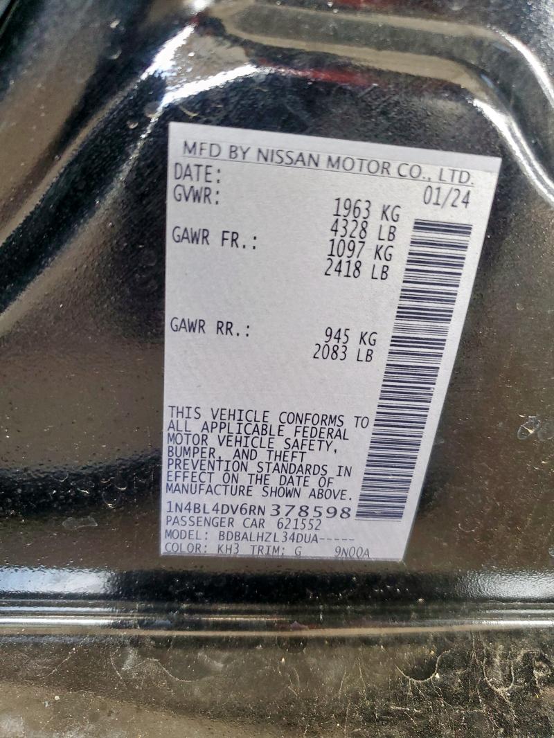Продажа на аукционе авто 2024 Nissan Altima, vin: 1N4BL4DV6RN378598, номер лота: 64205535