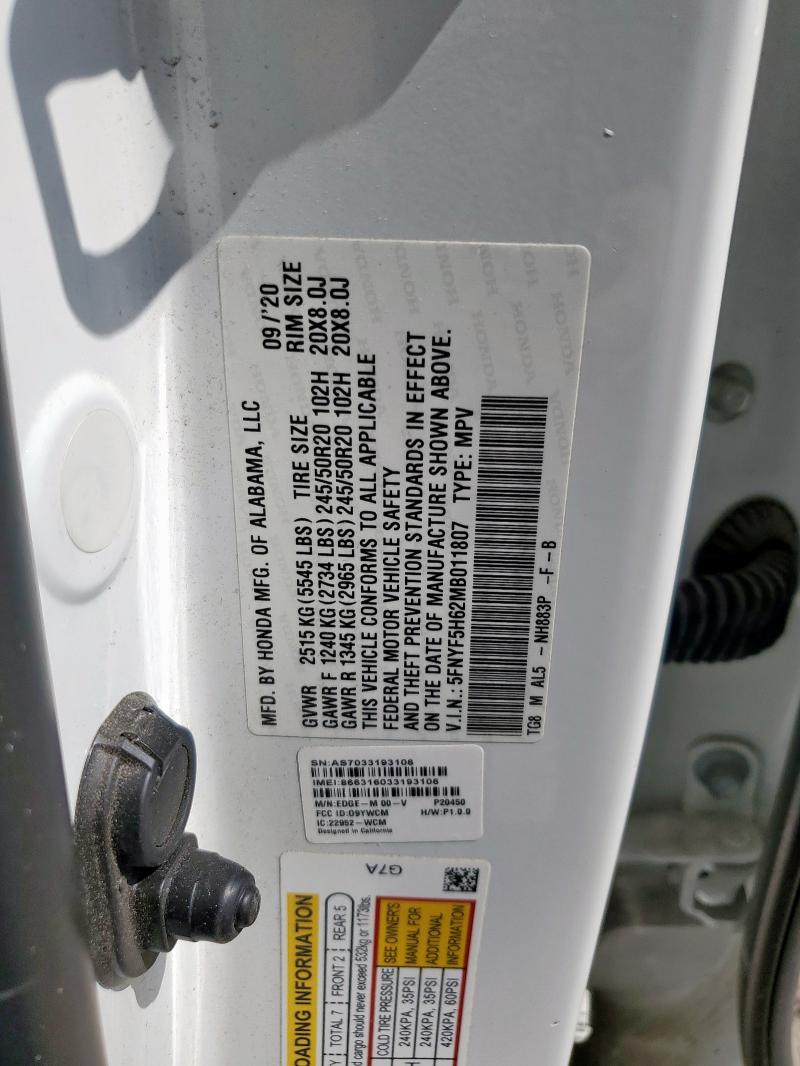 Продажа на аукционе авто 2021 Honda Pilot Tour, vin: 5FNYF5H62MB011807, номер лота: 64983475