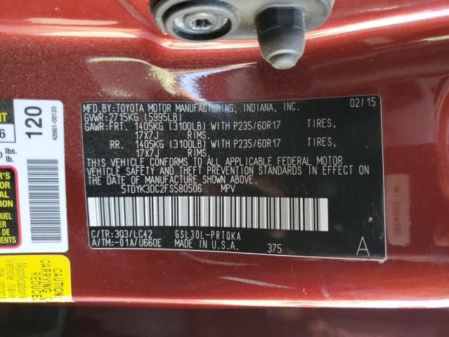 Aukcja sprzedaży 2015 Toyota Sienna, vin: 5TDYK3DC2FS580506, numer aukcji: 63871765