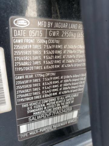 Aukcja sprzedaży 2015 Land Rover Range Rove, vin: SALWR2VF7FA534259, numer aukcji: 65021705