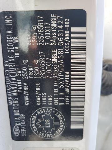 64644385 :رقم المزاد ، 5XYPGDA58LG631427 vin ، 2020 Kia Sorento مزاد بيع