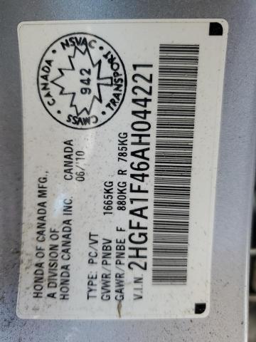 62940455 :رقم المزاد ، 2HGFA1F46AH044221 vin ، 2010 Honda Civic Dx-g مزاد بيع