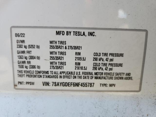 64570415 :رقم المزاد ، 7SAYGDEF6NF455787 vin ، 2022 Tesla Model Y مزاد بيع