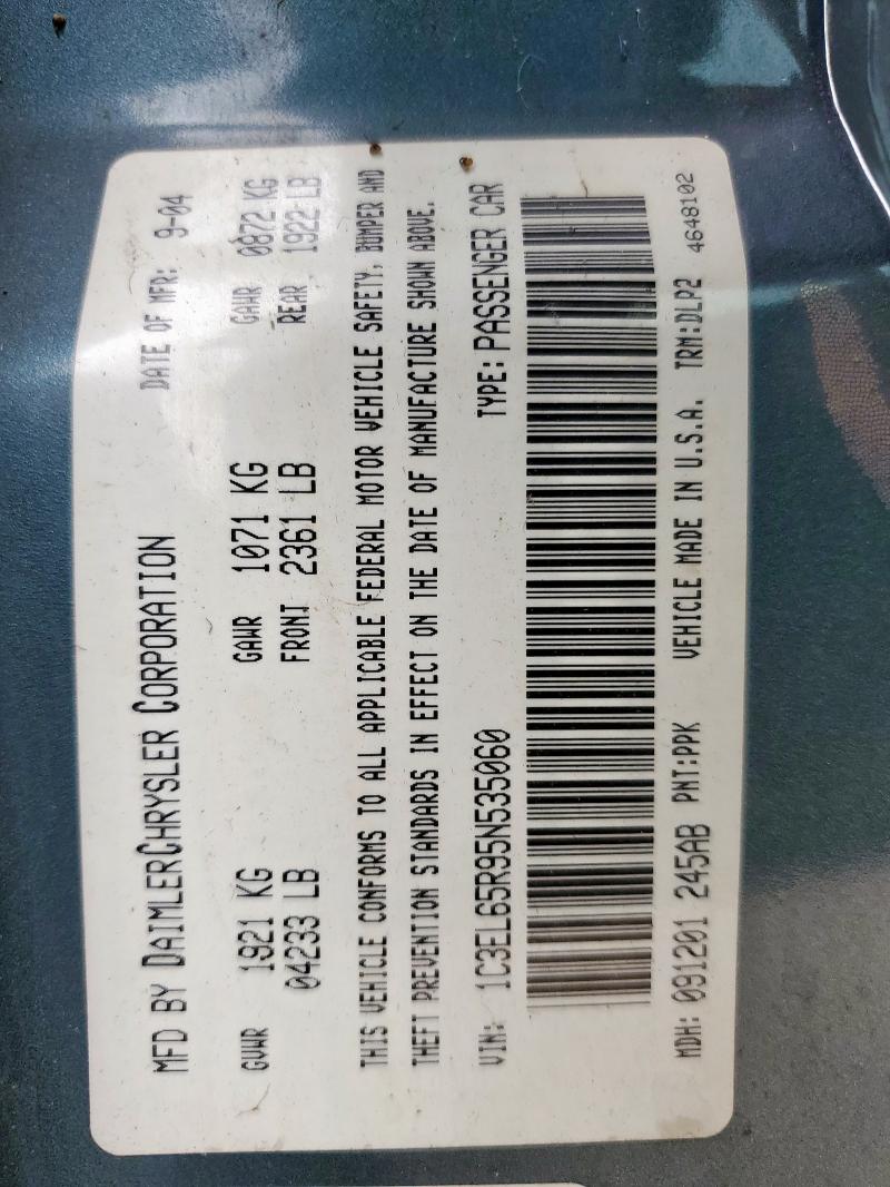 Продажа на аукционе авто 2005 Chrysler Sebring Li, vin: 1C3EL65R95N535060, номер лота: 65622165