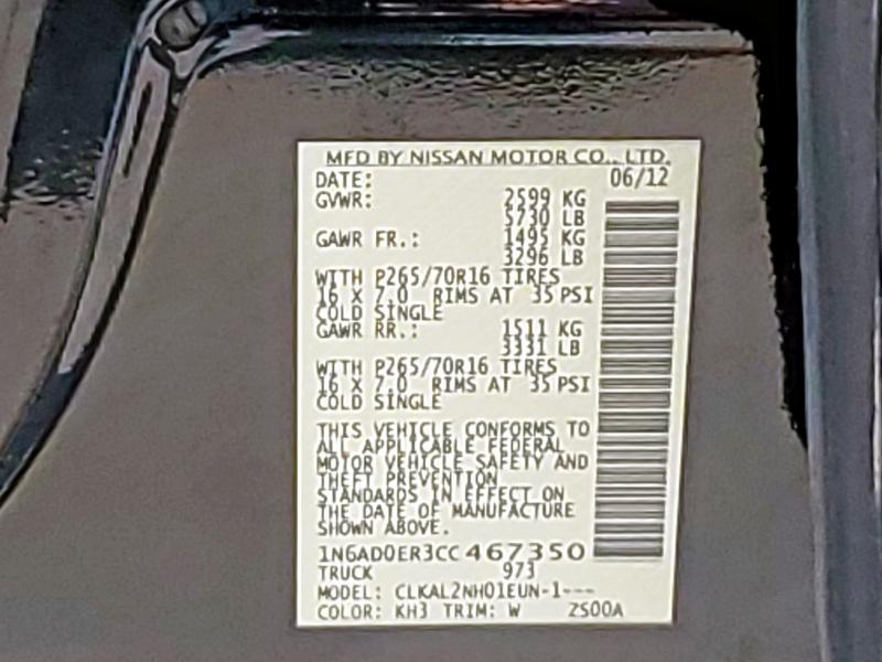 65555455 :رقم المزاد ، 1N6AD0ER3CC467350 vin ، 2012 Nissan Frontier S مزاد بيع