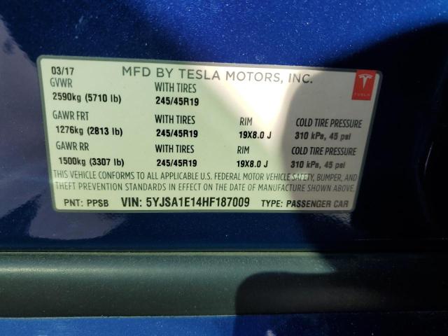 66519225 :رقم المزاد ، 5YJSA1E14HF187009 vin ، 2017 Tesla Model S مزاد بيع