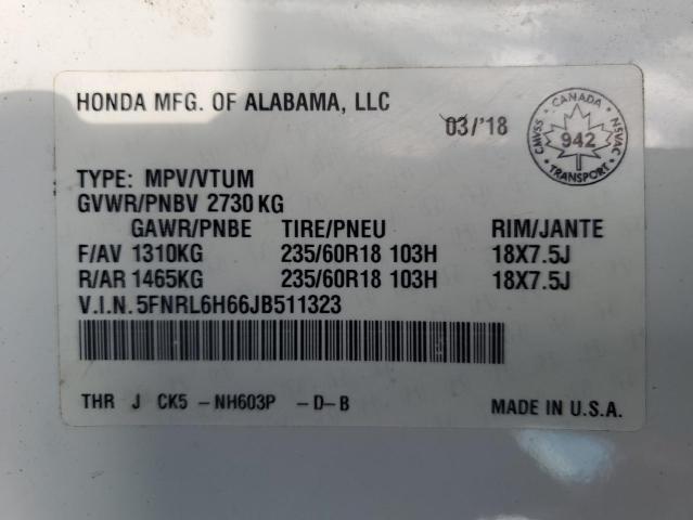 Aukcja sprzedaży 2018 Honda Odyssey Ex, vin: 5FNRL6H66JB511323, numer aukcji: 66183325