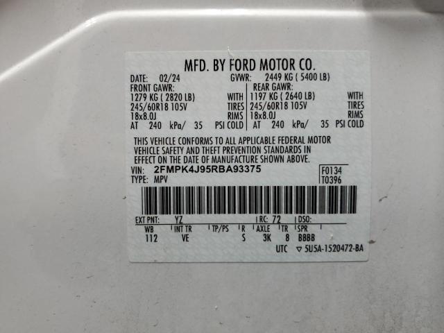 2024 Ford Edge Sel მანქანა იყიდება აუქციონზე, vin: 2FMPK4J95RBA93375, აუქციონის ნომერი: 66440275