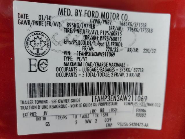 Продажа на аукционе авто 2010 Ford Focus, vin: 1FAHP3EN3AW211069, номер лота: 63793055