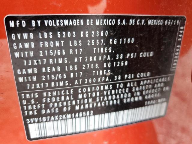 2019 Volkswagen Tiguan მანქანა იყიდება აუქციონზე, vin: 3VV1B7AX2KM146582, აუქციონის ნომერი: 58432095