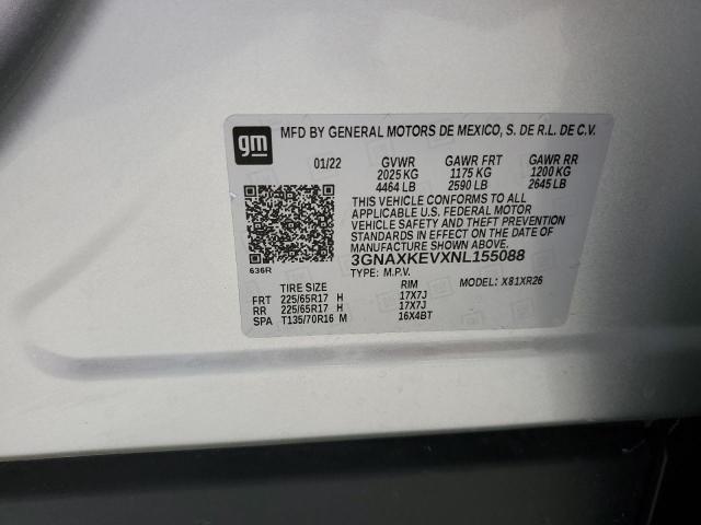 2022 Chevrolet Equinox მანქანა იყიდება აუქციონზე, vin: 3GNAXKEVXNL155088, აუქციონის ნომერი: 65579305