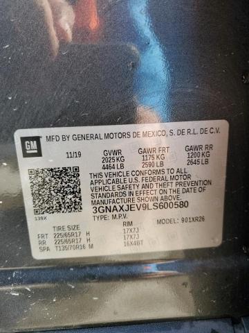 64562935 :رقم المزاد ، 3GNAXJEV9LS600580 vin ، 2020 Chevrolet Equinox Lt مزاد بيع