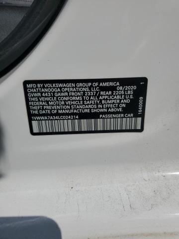Auction sale of the 2020 Volkswagen Passat Se, vin: 1VWWA7A34LC024214, lot number: 67219045