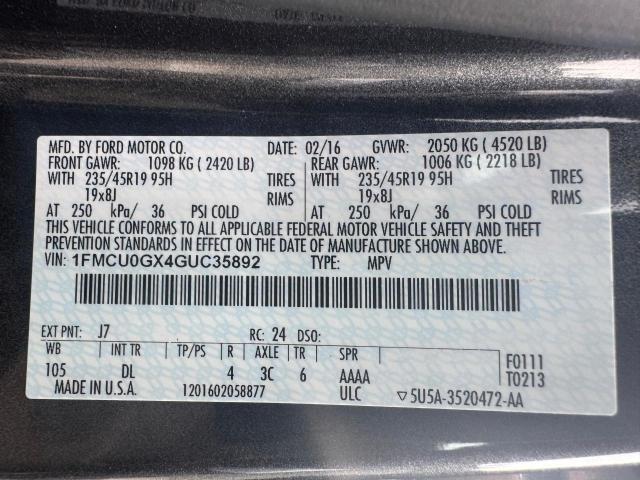 2016 Ford Escape Se მანქანა იყიდება აუქციონზე, vin: 1FMCU0GX4GUC35892, აუქციონის ნომერი: 66683405