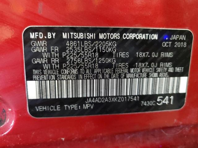 Aukcja sprzedaży 2019 Mitsubishi Outlander, vin: JA4AD2A3XKZ017541, numer aukcji: 65962945