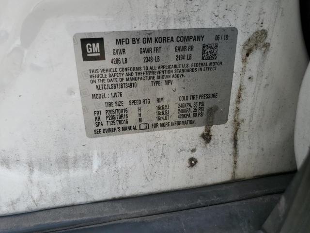 2018 Chevrolet Trax მანქანა იყიდება აუქციონზე, vin: KL7CJLSB7JB734910, აუქციონის ნომერი: 62701645