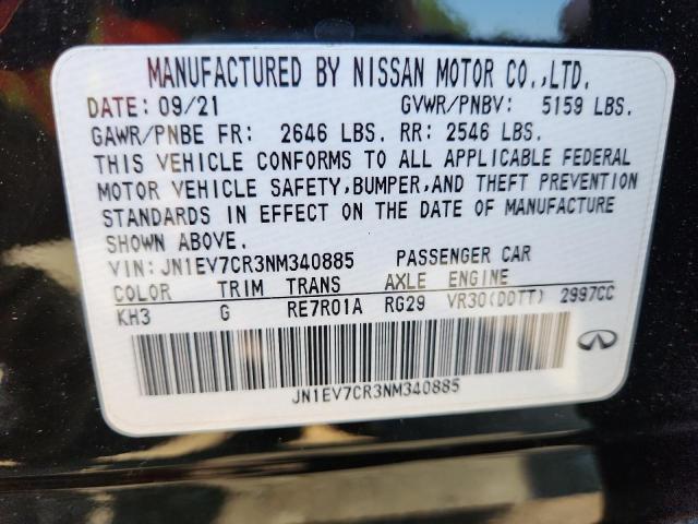 66157605 :رقم المزاد ، JN1EV7CR3NM340885 vin ، 2022 Infiniti Q50 مزاد بيع
