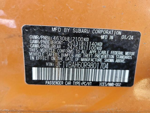 Продажа на аукционе авто 2024 Subaru Wrx, vin: JF1VBAH60R9801704, номер лота: 62908875