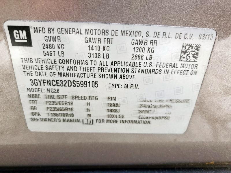 2013 Cadillac Srx მანქანა იყიდება აუქციონზე, vin: 3GYFNCE32DS599105, აუქციონის ნომერი: 64525395