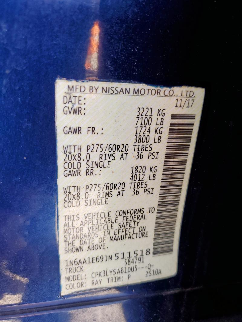 Aukcja sprzedaży 2018 Nissan Titan Sv, vin: 1N6AA1E69JN511518, numer aukcji: 65017835