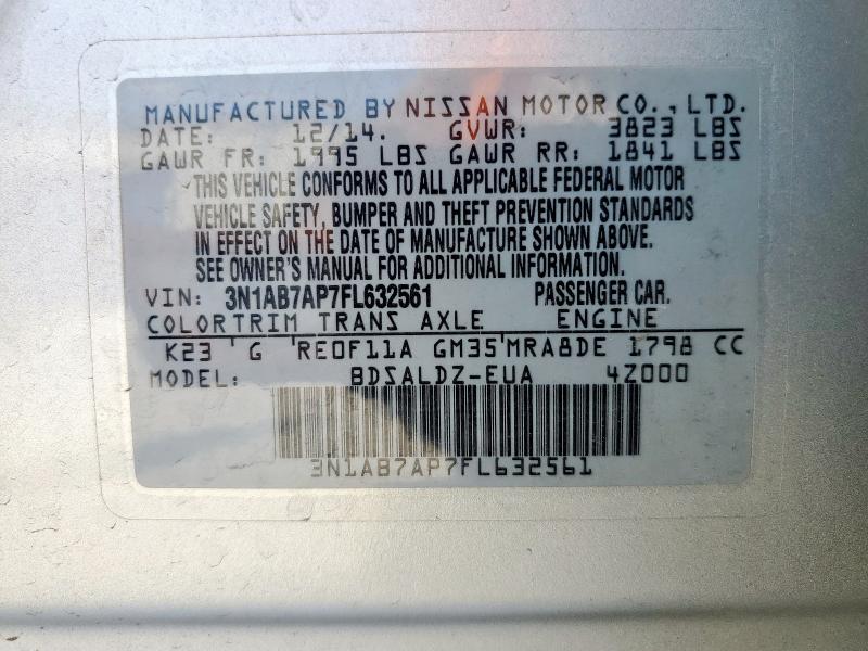 2015 Nissan Sentra მანქანა იყიდება აუქციონზე, vin: 3N1AB7AP7FL632561, აუქციონის ნომერი: 65727945