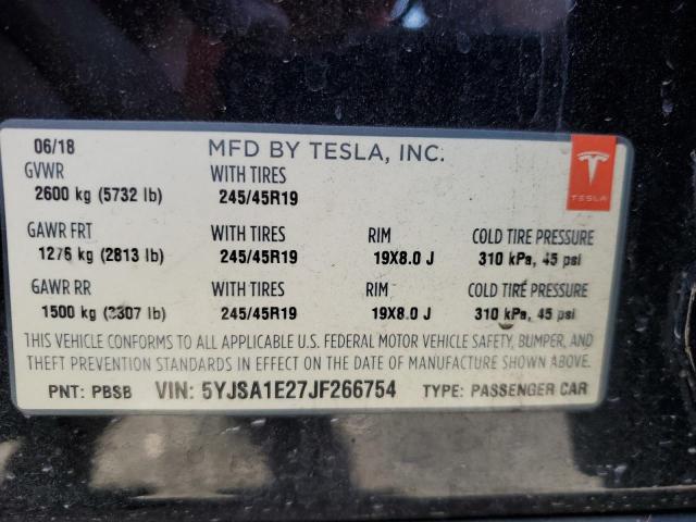 2018 Tesla Model S მანქანა იყიდება აუქციონზე, vin: 5YJSA1E27JF266754, აუქციონის ნომერი: 65561125