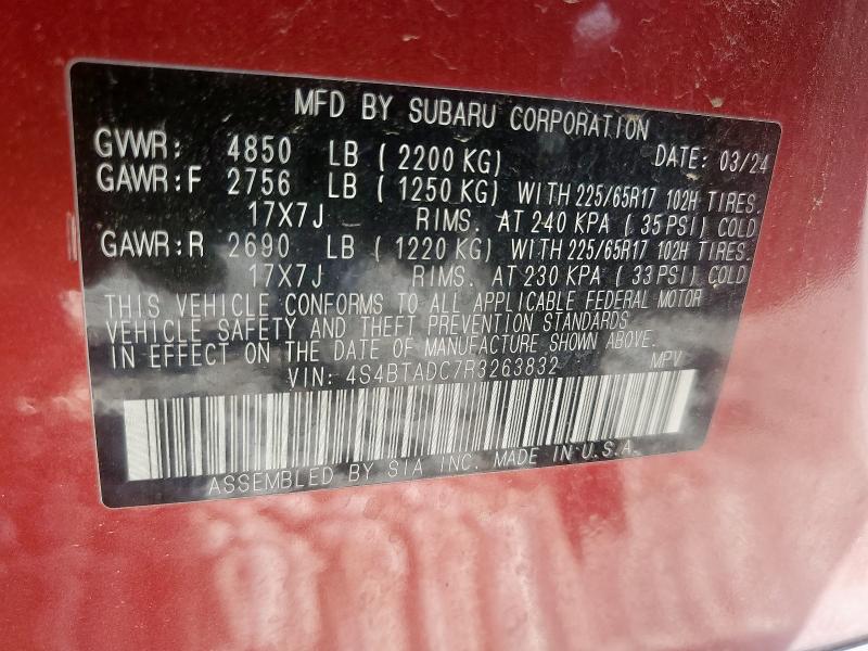 64865925 :رقم المزاد ، 4S4BTADC7R3263832 vin ، 2024 Subaru Outback Pr مزاد بيع