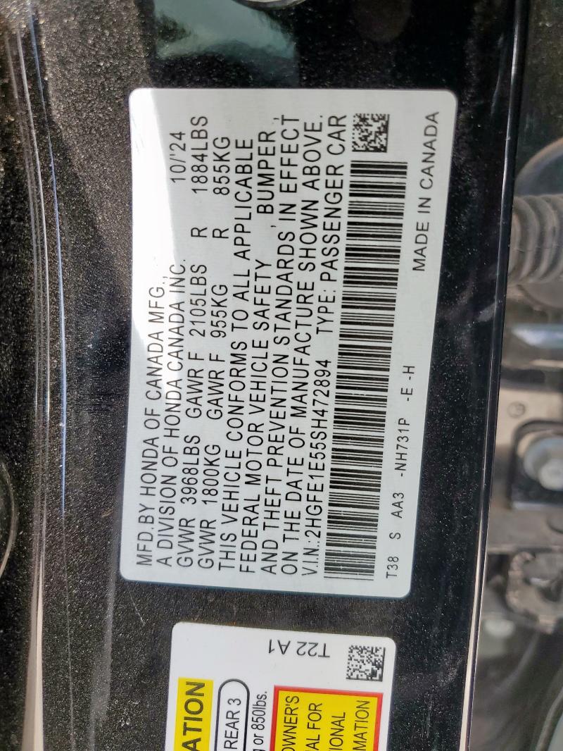 Aukcja sprzedaży 2025 Honda Civic Si, vin: 2HGFE1E55SH472894, numer aukcji: 65094475