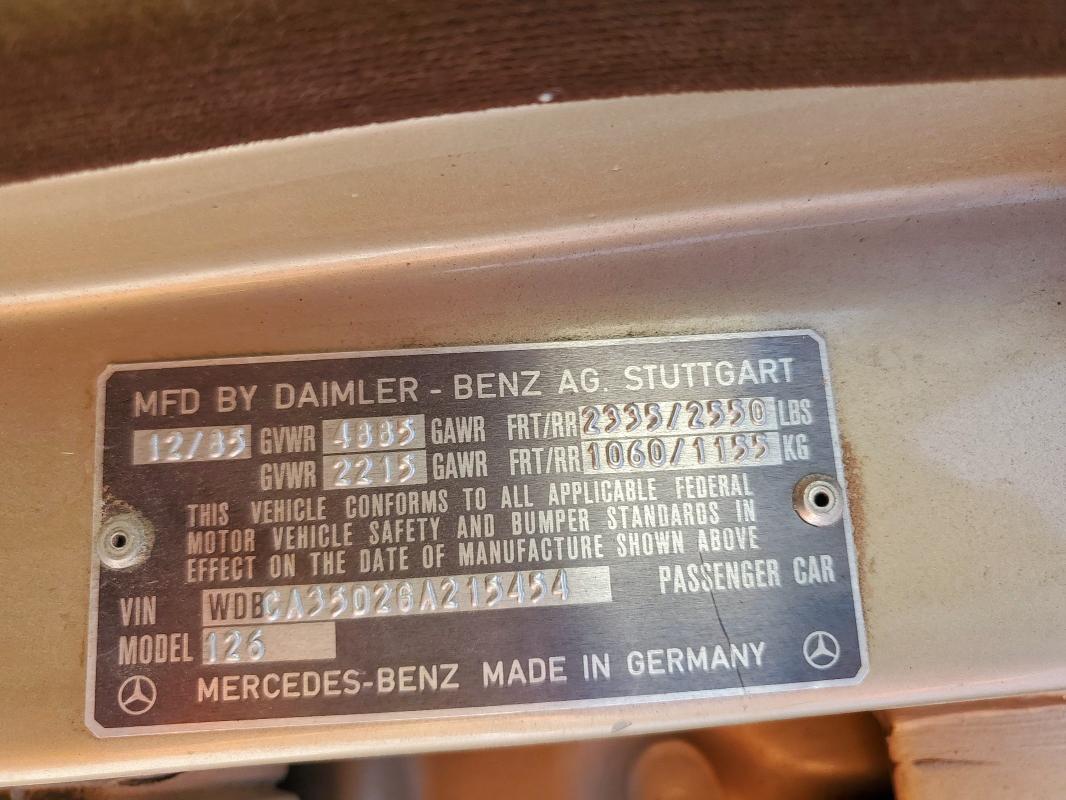 Aukcja sprzedaży 1986 Mercedes-benz 420 Sel, vin: WDBCA35D2GA215454, numer aukcji: 64614555
