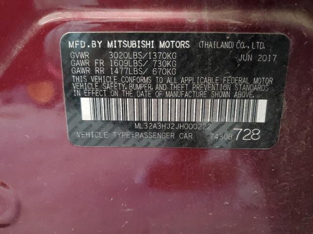 Aukcja sprzedaży 2018 Mitsubishi Mirage Es, vin: ML32A3HJ2JH000222, numer aukcji: 63306215