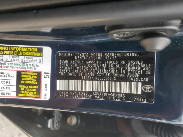 Продажа на аукционе авто 2018 Toyota Camry L, vin: 4T1B11HK8JU560713, номер лота: 64055515