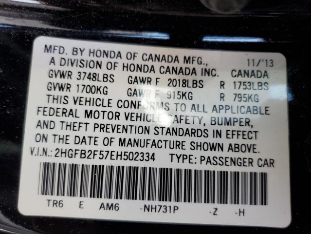 65012745 :رقم المزاد ، 2HGFB2F57EH502334 vin ، 2014 Honda Civic Lx مزاد بيع