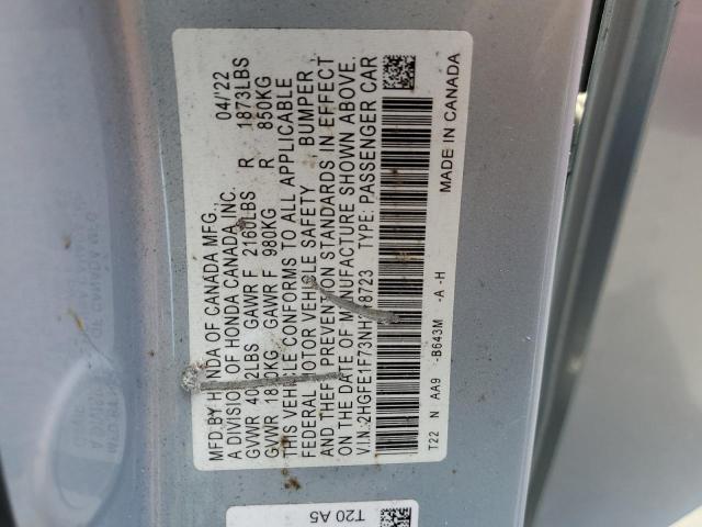 Продаж на аукціоні авто 2022 Honda Civic Ex, vin: 2HGFE1F73NH318723, номер лоту: 66946455