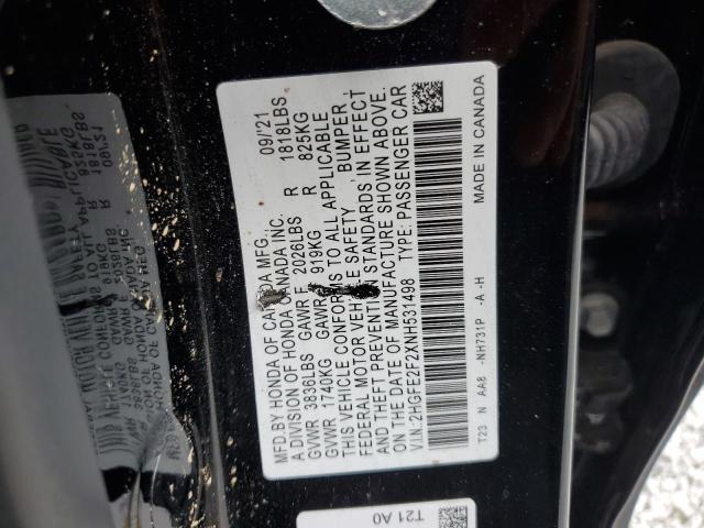 2022 Honda Civic მანქანა იყიდება აუქციონზე, vin: 2HGFE2F2XNH531498, აუქციონის ნომერი: 64215935