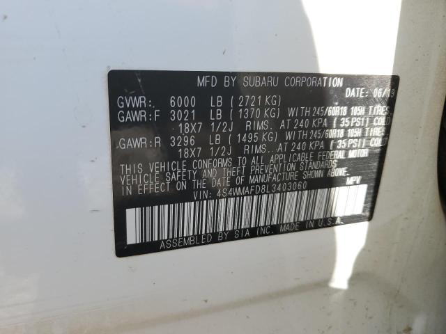 Продаж на аукціоні авто 2020 Subaru Ascent Pre, vin: 4S4WMAFD8L3403060, номер лоту: 63508625
