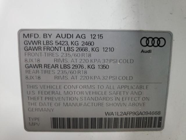 2016 Audi Q5 Premium მანქანა იყიდება აუქციონზე, vin: WA1L2AFP9GA094668, აუქციონის ნომერი: 64376525